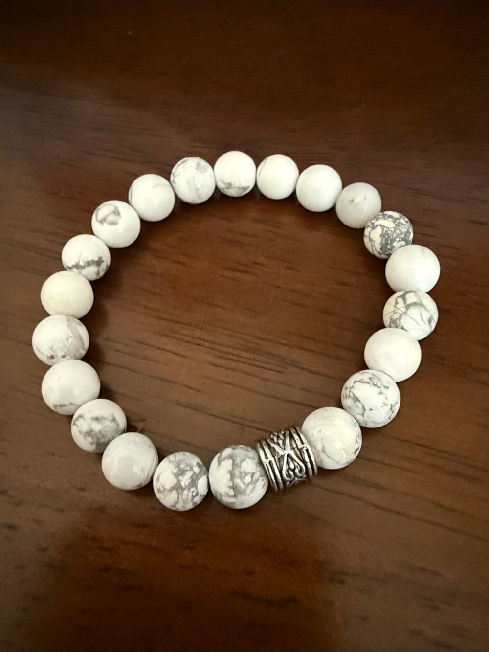 White Howlite Bead Bracelet with Silver Accent Bead